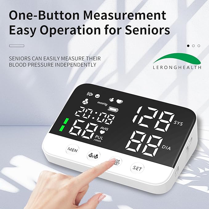 Digital Upper Arm Blood Pressure Monitor for Home Use, Rechargeable, Large LED Display, Systolic Diastolic Pulse Reading, Voice Broadcast, 240 Memory Storage for 2 Users，FDA Cleared