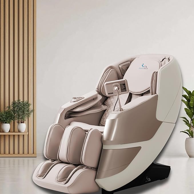 MassaMAX MT339 4D Massage Chair, Full Body Shiatsu Recliner with Electric Extendable Footrest, Zero Gravity, SL Track, Deep Yoga Stretch, 15 Modes, AI Voice Control, Foot Rollers, and Heating (Golden)