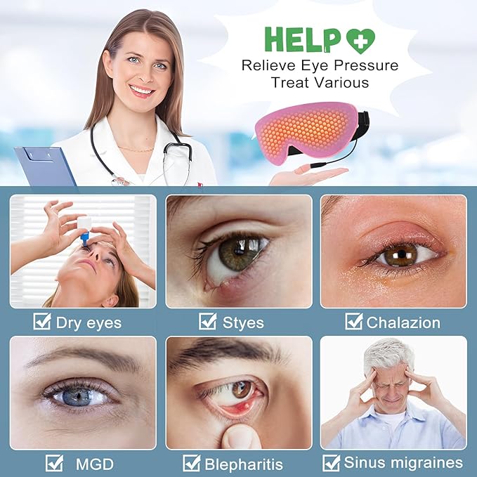 Heated Eye Mask for Dry Eyes USB Electric Warm Eye Compress Heat Eye Masks with Temperature&Timer Control, Eye Heating Pad for Dry Eyes, Stye Treatment, Chalazion, Blepharitis, MGD, Puffy