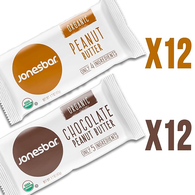 JONESBAR (Peanut Lovers, 24 Bars (2 Boxes)) USDA Organic Fruit & Nut Bar, Non-GMO, Kosher, Vegan, Gluten Free, Simple Snack Bar