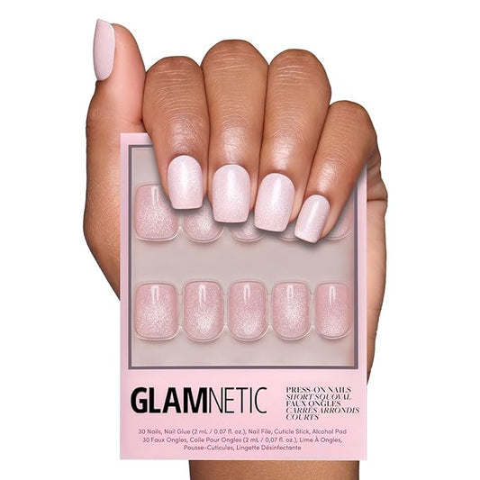 Glamnetic Press On Nails - Pinky Promise | Glossy, Velvet, Short Squoval Nails, Salon Quality | 15 Sizes - 30 Nail Kit with Glue