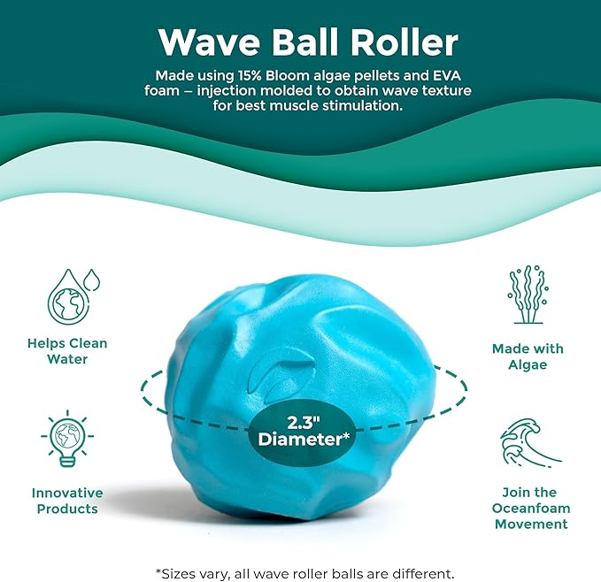 Oceanfoam Wave Massage Ball Roller – Textured Lacrosse Ball for Plantar Fasciitis Relief, Muscle Knot Therapy, Myofascial Release – Travel Size Tool for Feet, Neck, Back Pain (Miami Blue) Pack of 3