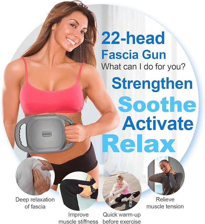 Massage Gun, 22 Head Foot Back Neck Shoulder Massager with Adjustable Multi-Modes & Intensities, Fascia Gun for Athletes, Birthday Gifts for Men