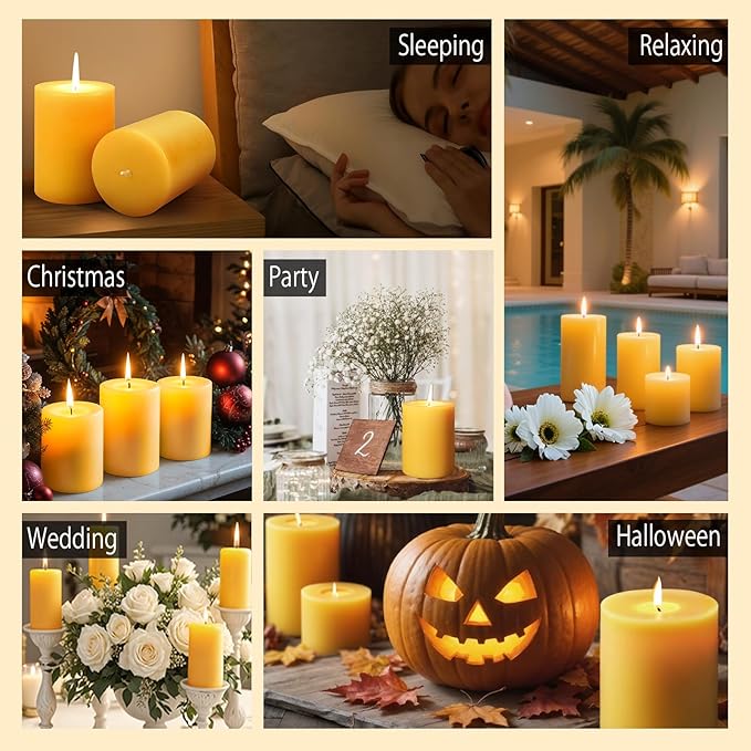 Natural Beeswax Pillar Candle, 106 Hours Long Burning Emergency Candle 2.8x4in Unscented Organic Pillar Candles 100% Pure Bees Wax Candles for Home Paryer, 2 Packs