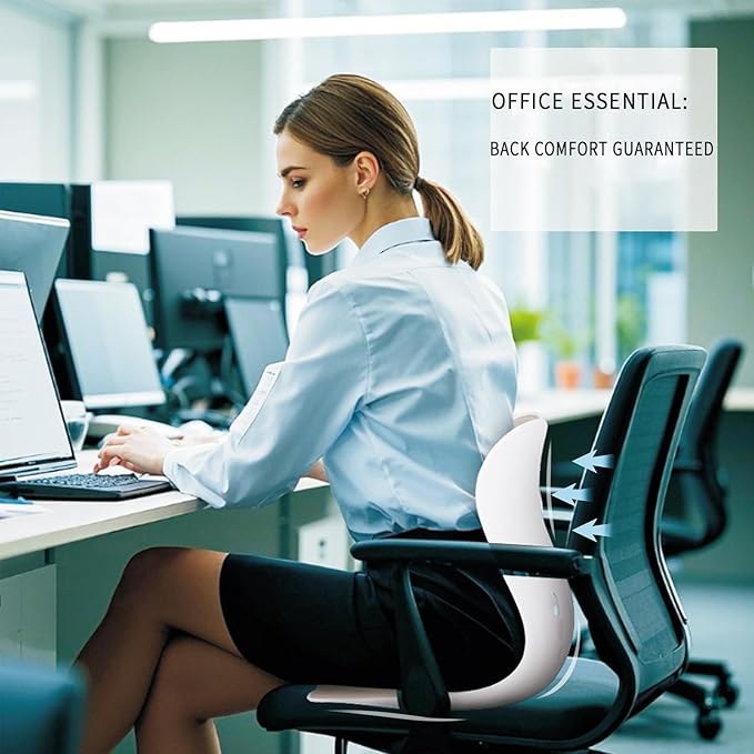 Ergonomic Back Support for Office Chair Cushion with Lumbar Pillow, Posture Corrector for Desk Chairs, Comfortable Memory Foam Seat Cushion for Lower Back Pain Relief, Beige