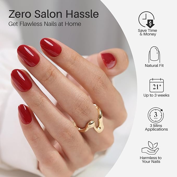 Red Press on Nails Oval for Women Gift - Soft Gel Press on Nails Short with Glue, Fit Perfectly & Natural Glue on Nails in 16 Sizes - 32 Reusable Fake Nails, Cherry Red