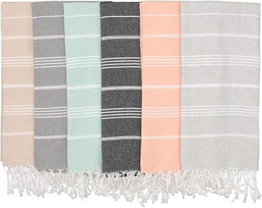 Oversized Turkish Beach Towel 38’’x71’’ - Set of 6 | 100% Turkish Cotton Lightweight Sand Free Quick Dry Pool Towels | Extra Large Bath Towels for Adults Beach Blanket Essentials