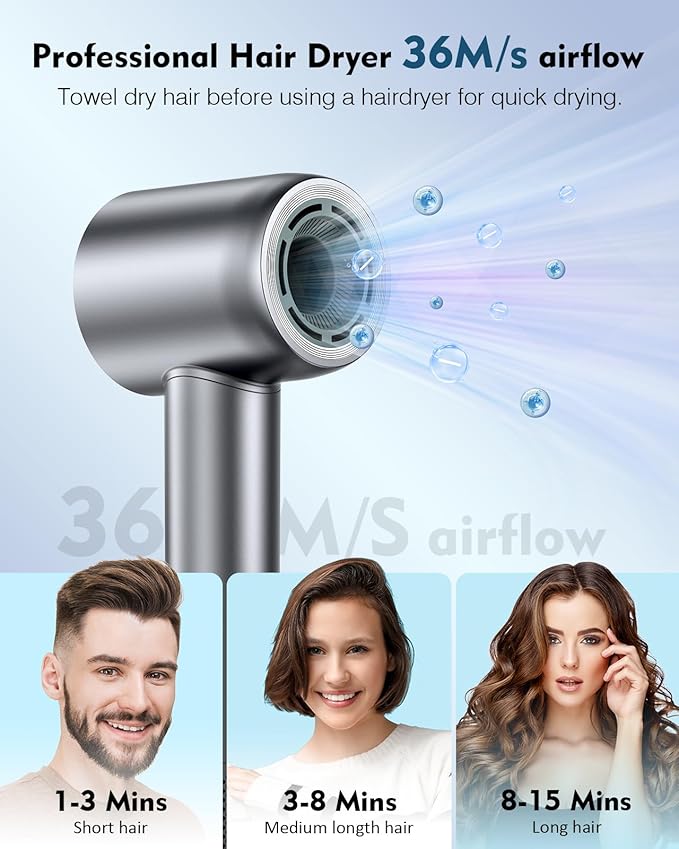 Hair Dryer,160000 RPM High Speed Blow Dryer with 200 Million Negative Ionic, Low Noise Thermo-Control Professional Hair Dryer with Diffuser and Nozzle,Portable Hair Blow Dryer for Home Travel