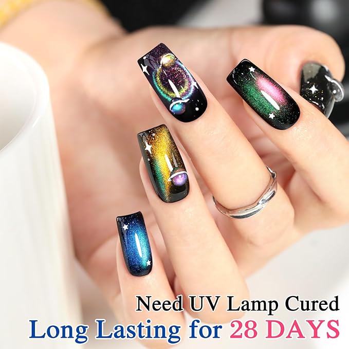 Double Rhythm Cat Eye Gel Nail Polish Set of 6 Same Color Same Bottle 0.5 Oz Shimmer Glitter with Magnet Holographic Reflective Magnetic UV Nail Polish Kit at Home (Holographic Rainbow-T6-88)