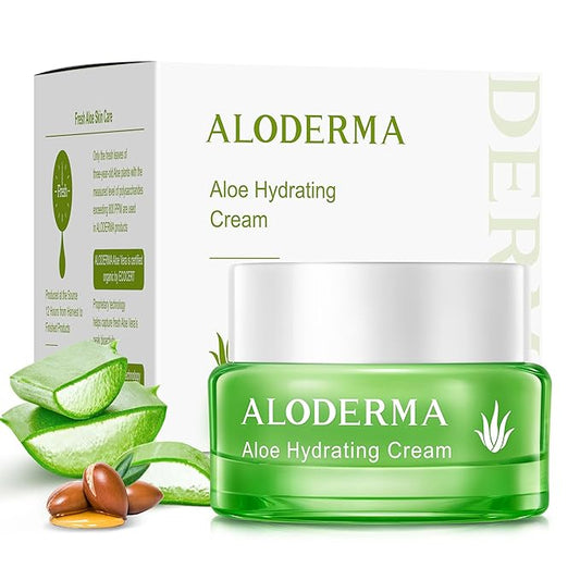 Aloderma Hydrating Face Cream for Dry Skin Made with 65% Organic Aloe Vera - Natural Hydration with Hyaluronic Acid & Arginine - Nourishing Aloe Vera Face Cream - Moisturizing Dry Skin Cream, 1.7oz