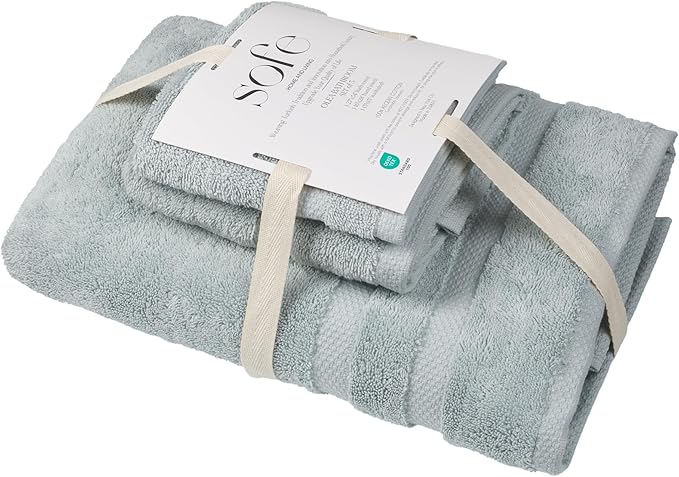 SOFE H&L | Olea Luxury Turkish Cotton Bath Towels Set of 3 : 1 Bath Towel, 1 Hand Towel, 1 Wash Cloths, Light Blue | Thick, Premium, Soft, Durable, Absorbent - Hotel Quality Towel Sets for Bathroom