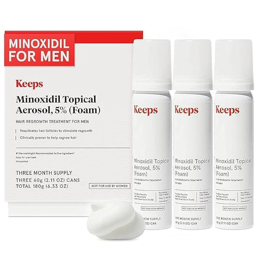Keeps Extra Strength Minoxidil for Men - 5% Minoxidil Foam Hair Loss & Regrowth Treatment for Thinning & Bald Spots - Clinically Proven Hair Growth Products - Unscented Topical Aerosol Foam
