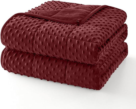 Topcee Weighted Blanket for Adults (15lbs 60"x80"), Minky Dots Heavy Blanket for Woman, Man Sleeping, Soft, Cozy and Cooling Weighted Throw Blankets, Machine Washable, Burgundy