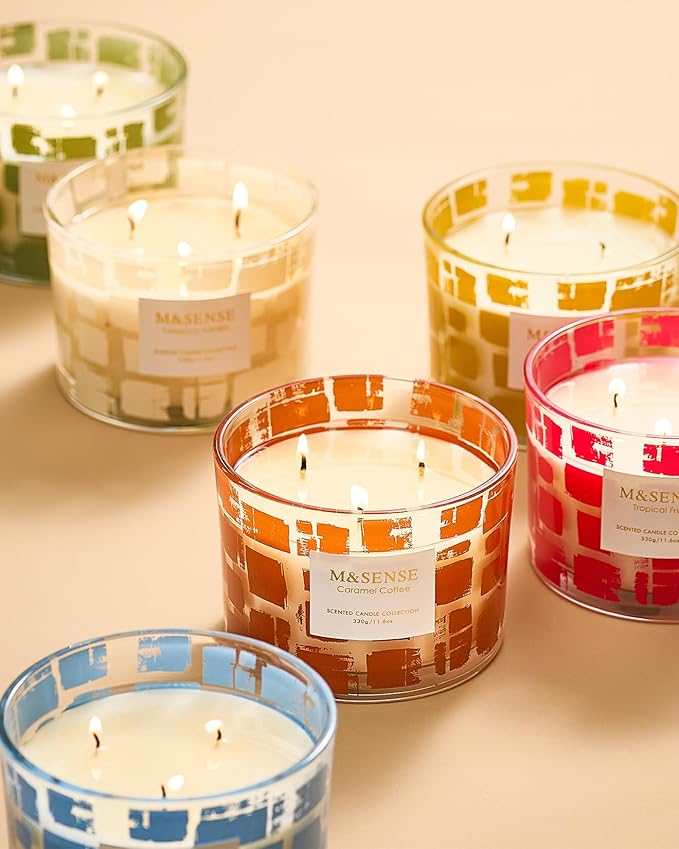 M&SENSE 3 Wick Caramel Coffee Scented, 11.6oz 60H Slow Burn, Soy Organic Wax Non Toxic Long Lasting, Jar Candle for Coffee Lover, Relaxing Aromatherapy Gifts for Women