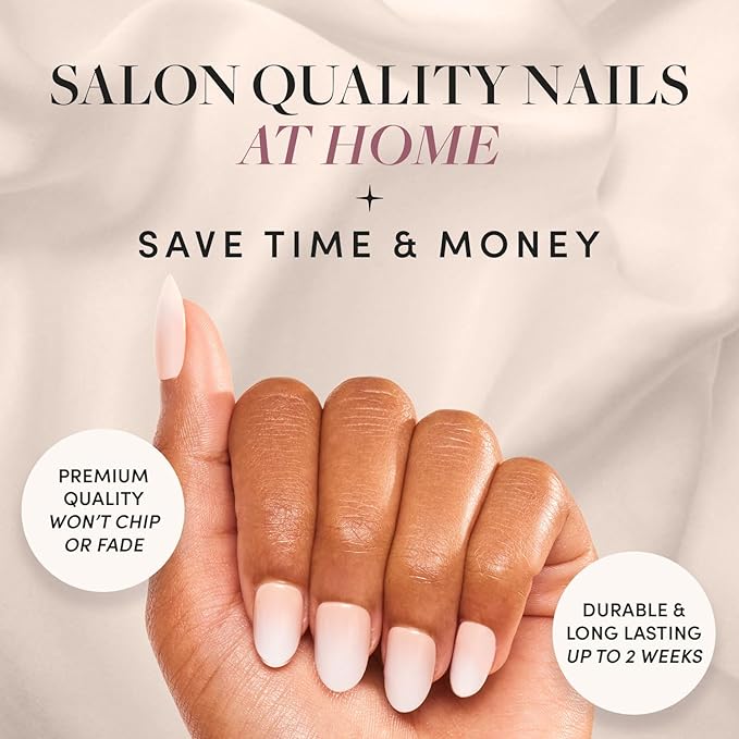 Glamnetic Press On Nails - Creamer | UV Finish Neutral Ombre Short Round Nails, Salon Quality | 15 Sizes - 30 Nail Kit with Glue