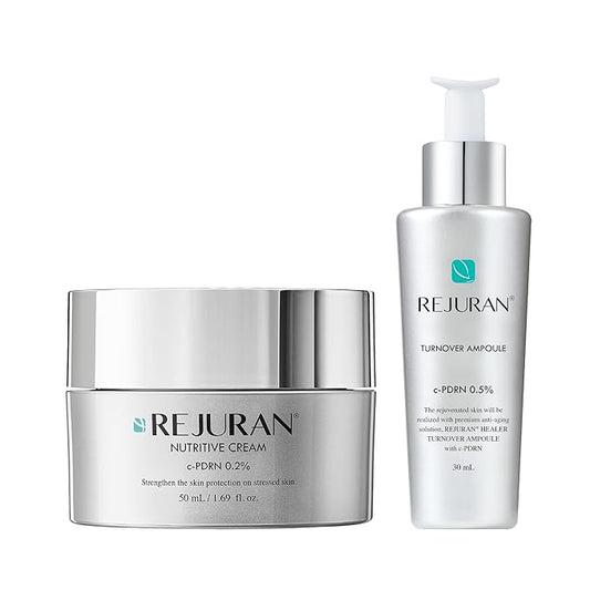 REJURAN® c-PDRN® Korean Skin Care Bundle – Turnover Ampoule Serum (1.01 fl oz) & Nutritive Cream (1.69 fl oz) with Salmon DNA for Firming, Hydrating & Youthful Radiant Skin