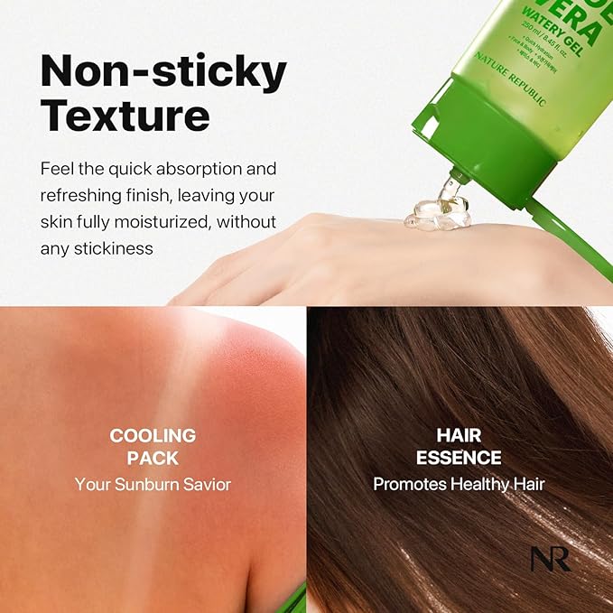Nature Republic MILD & MOISTURE ALOE VERA WATERY GEL (TUBE 2 pack) Quick Hydration & fast absorbing non-sticky texture, aftersun cooling pack, korean skin care All Skin Types