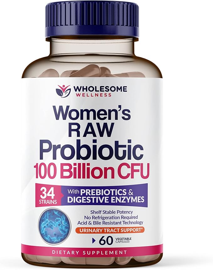 Wholesome Wellness Probiotics for Women 100 Billion CFUs with Prebiotics, Digestive Enzymes + Multi Collagen Protein Powder Hydrolyzed (Type I II III V X) Bundle