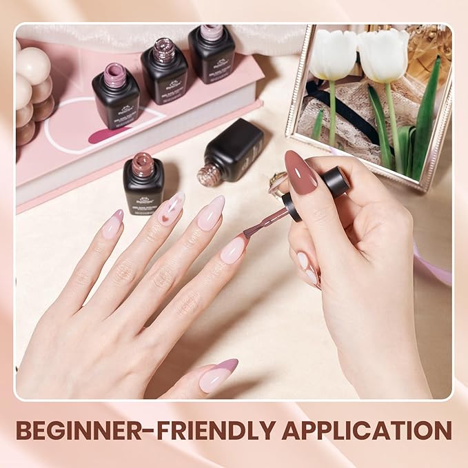 beetles Fall Gel Polish Set, 12 Colors Brown Purple Blue Gel Polish Glitter Neutral Autumn Nails Design Soak off Uv Led Lamp Needed Soft Pulse Nail Art Design Gifts for Women