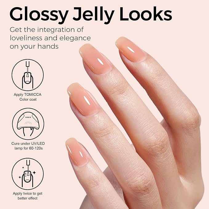 TOMICCA Nude Gel Nail Polish - Clear, Jelly, Translucent Nude - Quick Dry, Long Lasting UV Neutral Gel Polish for Nail Art Manicure