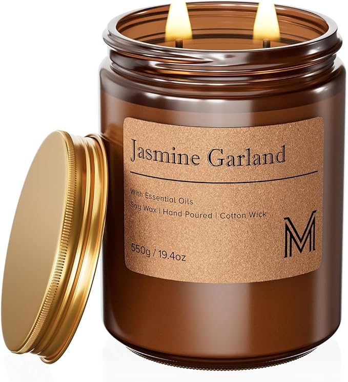 M&SENSE Jasmine Garland Home Scented Candle | 19.4oz, 115-Hour Burn | Natural Organic Soy Wax | Long-Lasting for Stress Relief and Gifting | for Bedroom，Relaxing SPA，Office