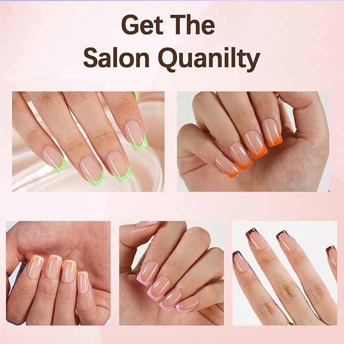 Misssix XBASICTIPS French Tip Press On Nails, 600Pcs Short Square French Gel Nail Tips 20 Colors, Soft Gel Pre-shaped No Need to File 3 in 1 Tips, Fake Nails for Nail Art DIY Extension15 Sizes