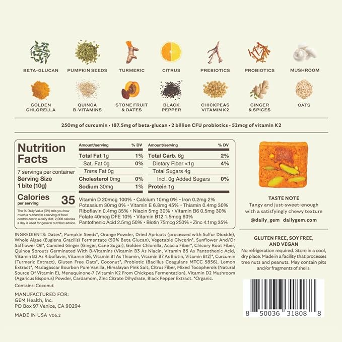 GEM Daily Multivitamin for Women & Men, with 20+ Vitamins & Minerals Like zinc, Vitamin D, B, K, Folic Acid, Turmeric, Fiber and prebiotics, Beta Glucan GLP-1 Support, Brain, & Immunity (7 Day Trial)