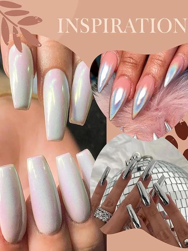 Chrome Nail Powder 4 Jars【Large Capacity 1g】Metallic Mirror Pearl Holographic Pigment Powder, Chrome Powder for Nails for Manicure Nail Art Decoration Sets