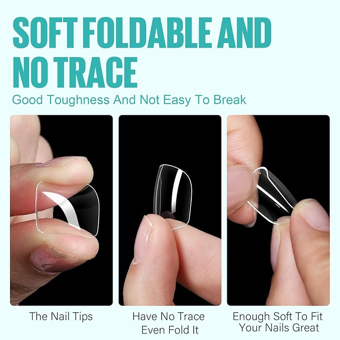 TOMICCA 504Pcs Acrylic Fake Nail Tips, Extra Short Square Press on Nails, 10 Sizes Full Cover Clear Natural Gel Nail Tips for Women and Girls DIY Nail Salon