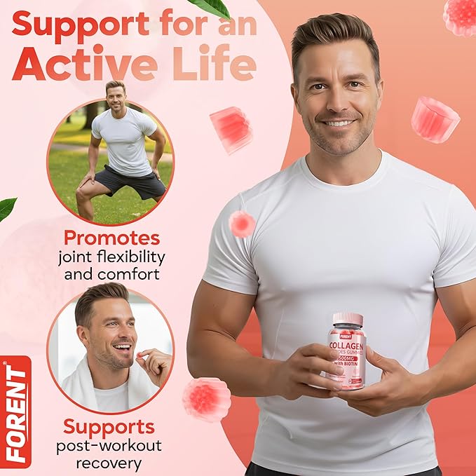 2500mg Centre-Filled Collagen Peptides Gummies for Women & Men with Biotin, Vitamin D3, Hyaluronic Acid | Supports Skin Hair Nails & Joints, Sugar-Less Colageno Hidrolizado for Women, 60 Servings