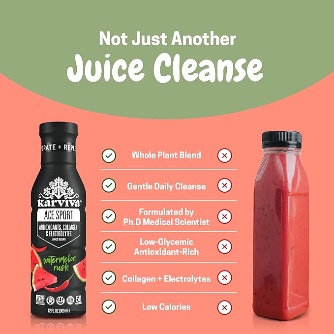 Karviva Organic Juice Cleanse & Skin Glowing Pack – Detox & Collagen Boost, Low-Sugar, High Fiber, Antioxidants & Vitamins – Ancient Remedies For Weight Control & Sugar Detox, 1–3 Day Use (6 BPA-Free Bottles, 12 oz each)