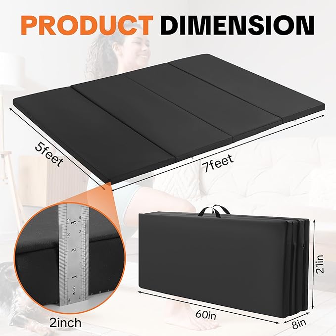 BALAPET Large Exercise Mat 2 inch Thick, Portable 7'x5'x2'' Workout Pad High-density Foam Support, Folding Anti Tear Gymnastics Mat