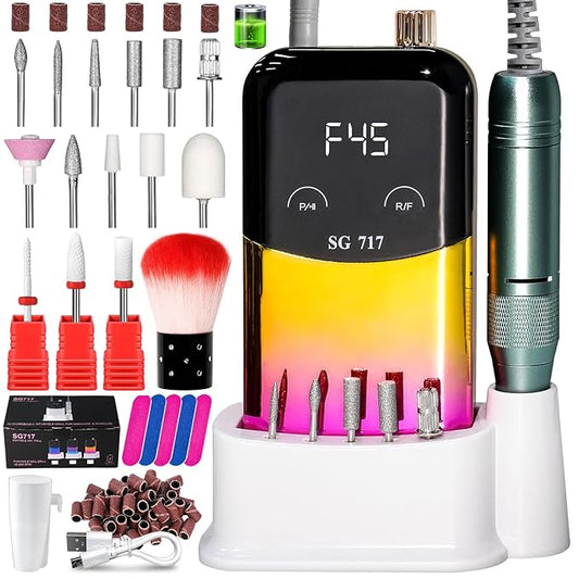LIMEGIRL Professional Electric Nail File Drill Bits Kit 45000RPM for Acrylic Toenail Machine Clippers with 14 Drill Bit Gradient Yellow Portable Rechargeable Cordless