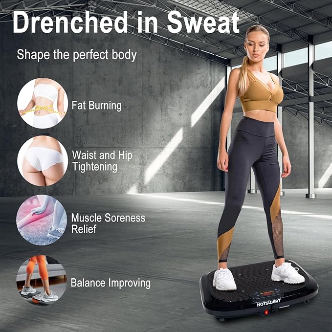HOTSWEAT Vibration Plate Exercise Machine for Lymphatic Drainage, Power Plate Vibrating Platform, Shaker for Weight Loss, Exercise Board with 120 Levels for Home Gym