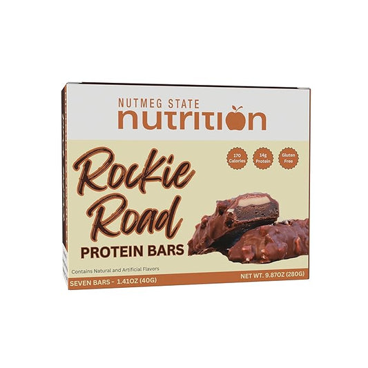 FITWISE - High Protein Layer Bars, 15g Protein, Low Calorie, Low Fat, Low Cholesterol, Aspartame Free, Vegetarian Breakfast Snack Bar, 7 Servings Per Box (Rockie Road)