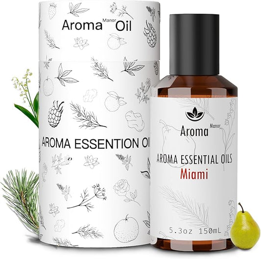 Diffuser Oils Scents - Miami Essential Oil Blend - Luxury Hotel Inspired Home Aromatherapy Diffuser Oil - Pear, Lily of The Valley, Cedar - for Diffuser, Humidifier, Ultrasonic, Reed - 150ML