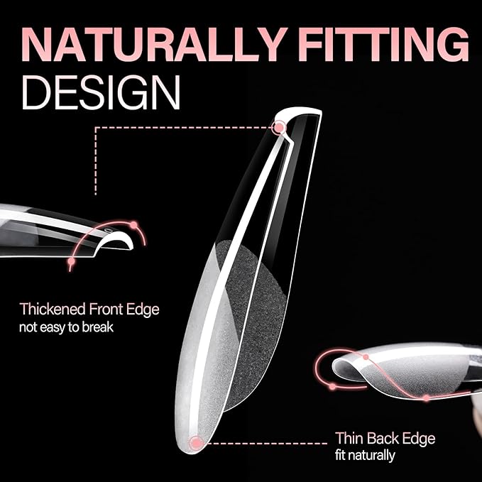 AILLSA Long Coffin Nail Tips - 240pcs Thickened Pre-shaped False Nail Tips Half Matte Nails Tips, Acrylic Fake Nails Extension for Home Salon DIY