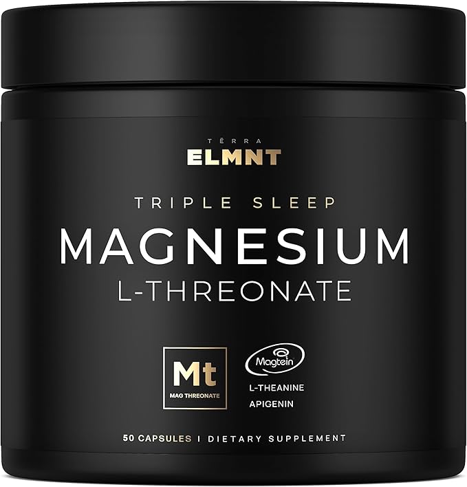 ELMNT Triple Sleep Magnesium Threonate w. Apigenin, Theanine & Magtein Magnesium L-Threonate - High Absorption Magnesium Supplement Capsules for Men and Women Magnesium Powder Pills