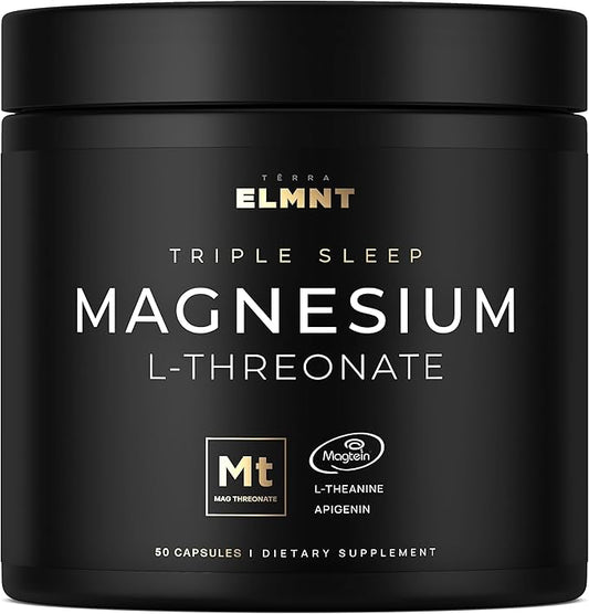 ELMNT Triple Sleep Magnesium Threonate w. Apigenin, Theanine & Magtein Magnesium L-Threonate - High Absorption Magnesium Supplement Capsules for Men and Women Magnesium Powder Pills