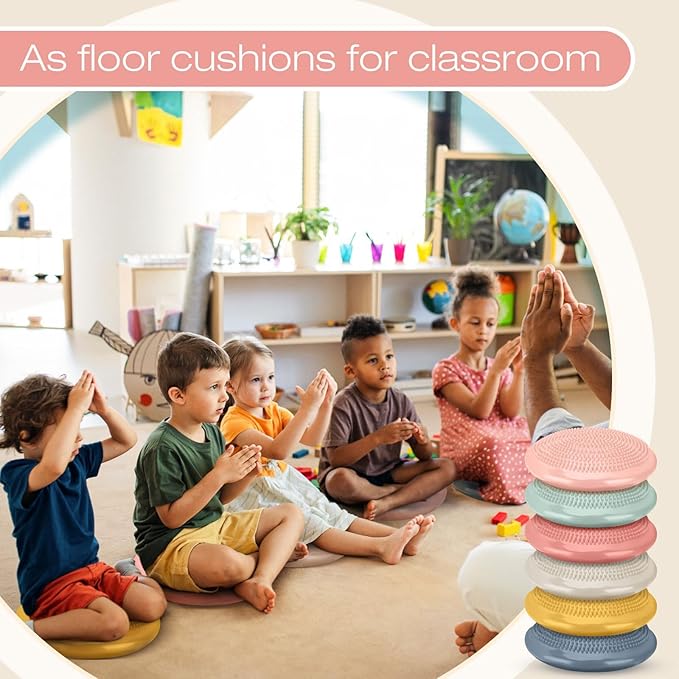 Amylove 6 Pcs Wiggle Seat Inflated Wobble Cushion for Sensory Kid 13 Inch Balance Disc Kids Flexible Seating Exercise Sensory Pad Chair Cushion for Classroom Office School