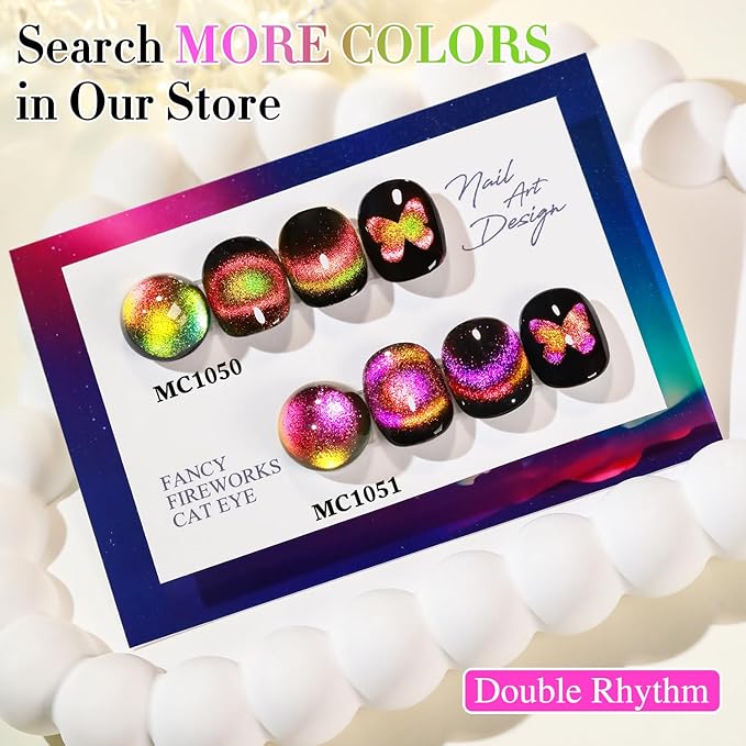 Double Rhythm Cat Eye Gel Polish with Magnet 15ML Holographic Glitter Shimmer Translucent Sheer Color Glass Magnetic Gel Polish Salon DIY at Home (Orange Pink-MC1051)