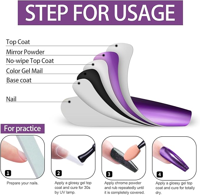 Artdone Chrome Nail Powder, Dark Purple Iridescent Aurora Powder Metallic Mirror Effect Pigment Pearlescent Mermaid Pigment Pearl Glitter Dust Kit, Nail Art Decoration, Resin Craft