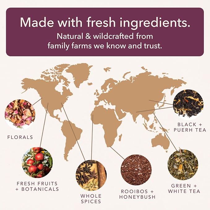 Loose Leaf Tea Sampler – 5 Caffeinated Blends Including Creme Brulee Earl Grey, Peach Oolong, Citrus Mint, Pecan and Floral Black – 75 to 100 Cups – Handcrafted in USA – Plum Deluxe