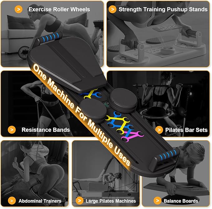 Pilates Reformer Set - Foldable Sliding Reformer, Pilates Board for Home Workout, Portable Abdominal Core Trainer Pilates Reformer Board - Full Body Workout Equipment for Home
