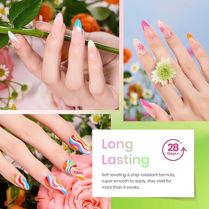 beetles Gel Polish Nail Set, 36 Colors Floral Rhapsody Collection Fall Orange Yellow Girly Sparkle Glitter Polish with 3Pcs Base Matte & Glossy Top Soak off Uv Lamp All Seasons Gifts for Her