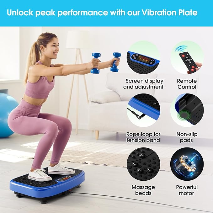 SoftGym Vibration Plate Exercise Machine for Lymphatic Drainage,Power Vibrate Stand Shake Board 450 Lbs Capacity Whole Body Workout Waver with Fitness Resistance Bands Weight Loss Gifts for Women Men