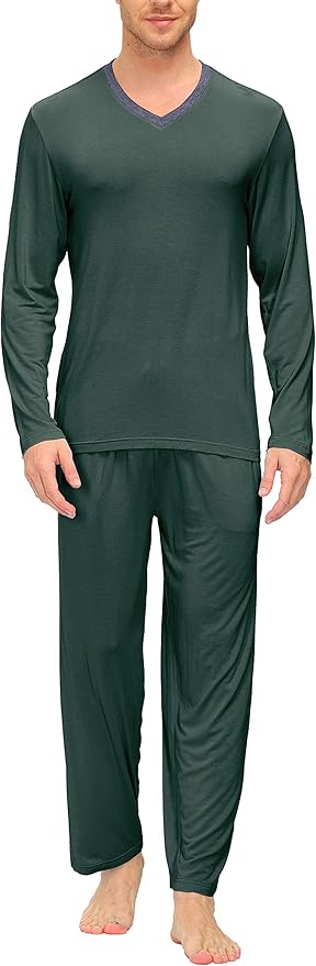 JINSHI Men's Pajama Sets Sleepwear Nightwear Lightweight Quick Dry Soft 2 Piece Long Sleeve Mens Loungewear Sets with Pocket