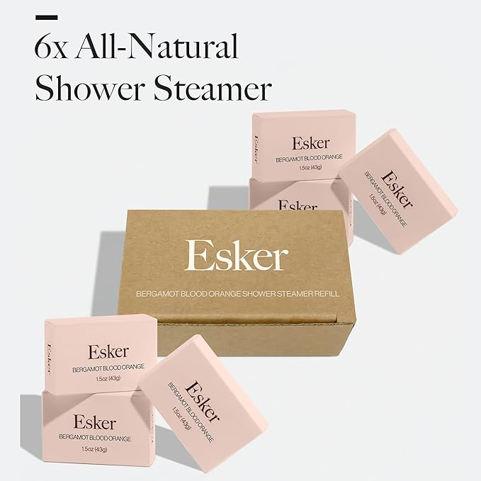 ESKER - Aromatic Shower Steamer Refill Pack | Vegan, Cruelty-Free, Clean Beauty (6 Bergamot Blood Orange, NO Holder)