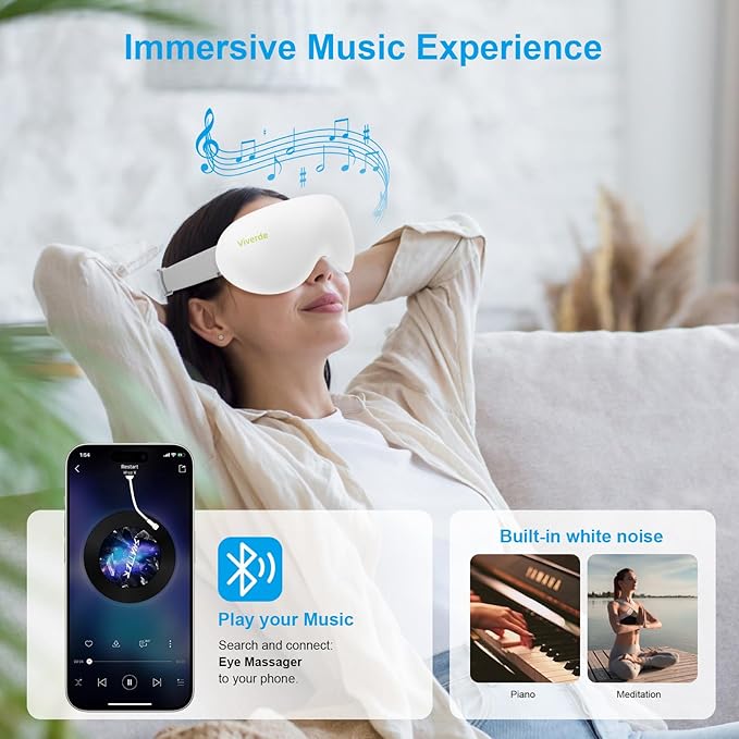 Eye Massager with Heat and Cooling Therapy, Vibration & Bluetooth Music – 4 Adjustable Modes for Eye Fatigue Relief and Relaxation – Rechargeable, Portable, 2400mAh Battery