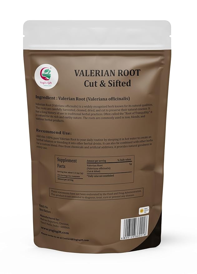 Valerian Root 1 LB, Cut & Sifted, 100% Natural & Pure, for Tea & Herbal Blends, Naturally Strong Aroma, Resealable Bag for Freshness - By Yogi’s Gift®
